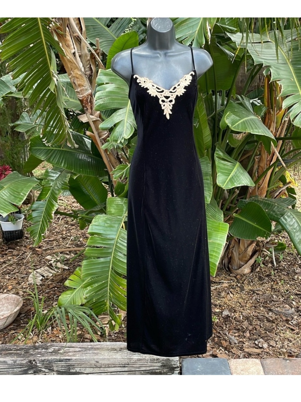 Velvet and ecru lace slip dress vintage gothic princess